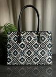 ZEMIMAAS Ethnic canvas & pu leather tote bag, view 4