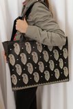 ZEMIMAAS Embroidery Daily Carry Black pu leather tote bag