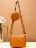 ZEMIMAAS Chevron Coin Mustard pu leather crossbody bag, view 6