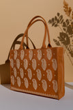 ZEMIMAAS Embroidery Daily Carry Mustard pu leather tote bag, view 4