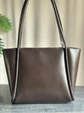 ZEMIMAAS Pyramid Brown pu leather tote bag, view 3