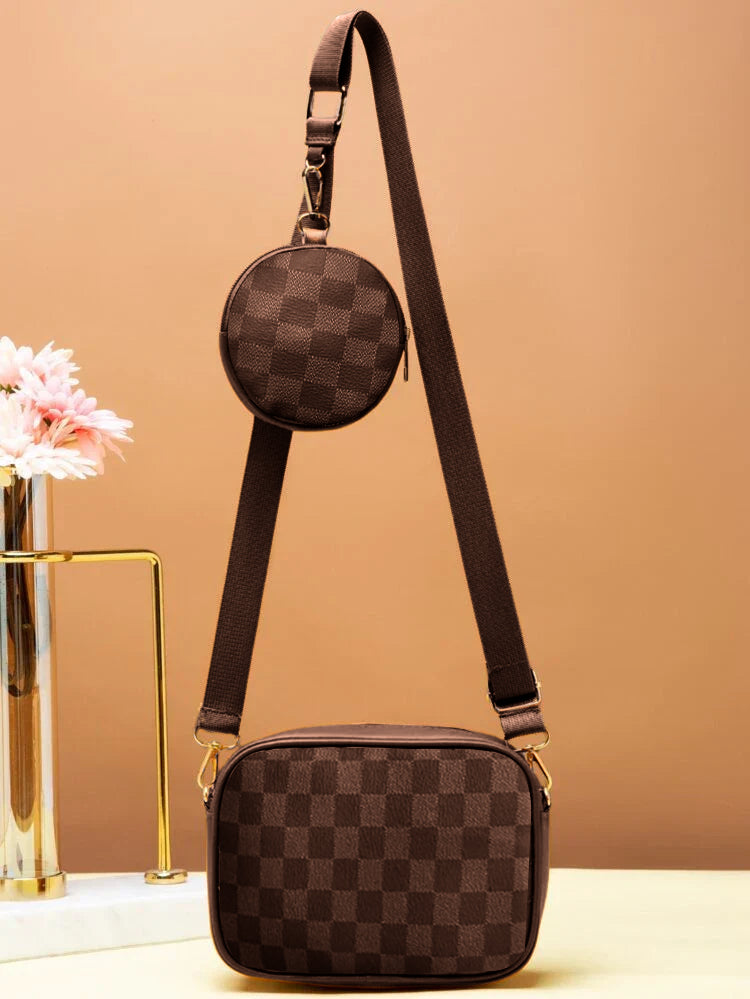 ZEMIMAAS Crossbody Checkered Coin – Brown