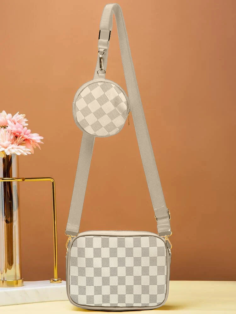 ZEMIMAAS Crossbody Checkered Coin – white