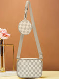 ZEMIMAAS Checkered Coin White pu leather crossbody bag