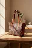 ZEMIMAAS Side Rexine Heritage Arch canvas & pu leather tote bag, view 2