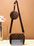 ZEMIMAAS Checkered Coin Brown pu leather crossbody bag, view 2