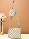 ZEMIMAAS Checkered Coin White pu leather crossbody bag, view 3
