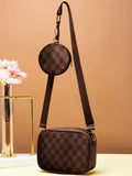 ZEMIMAAS Checkered Coin Brown pu leather crossbody bag, view 3