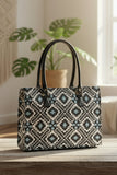 ZEMIMAAS Ethnic canvas & pu leather tote bag, view 2