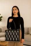 ZEMIMAAS Embroidery Daily Carry Black pu leather tote bag, view 2