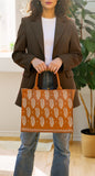 ZEMIMAAS Embroidery Daily Carry Mustard pu leather tote bag, view 2