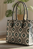 ZEMIMAAS Ethnic canvas & pu leather tote bag, view 3