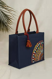 ZEMIMAAS Mini Desert Bloom Navy Blue canvas tote bag