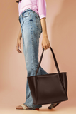 ZEMIMAAS Pyramid Brown pu leather tote bag, view 2