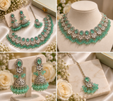 Maang Tikka - Mint Green Silver Oxidized