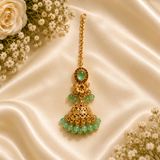 Mint Green Gold Bridal Set — Necklace, Earrings & Tikka