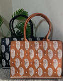 ZEMIMAAS Embroidery Daily Carry Mustard pu leather tote bag, view 6