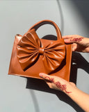 ZEMIMAAS Gloss Bow Brown pu leather handbag