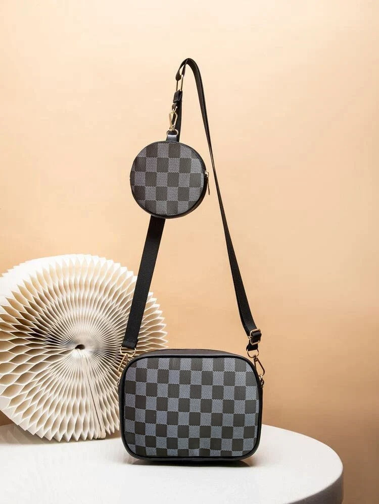 ZEMIMAAS Crossbody Checkered Coin – Black