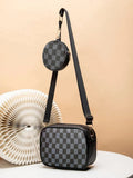 ZEMIMAAS Checkered Coin Black pu leather crossbody bag, view 4