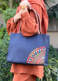 ZEMIMAAS Mini Desert Bloom Navy Blue canvas tote bag, view 5