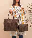 ZEMIMAAS Checkered Brown canvas tote bag