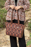 ZEMIMAAS Side Rexine Heritage Arch canvas & pu leather tote bag, view 5
